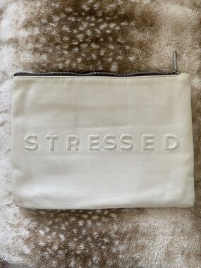 Zara White 'STRESSED' Embossed Clutch